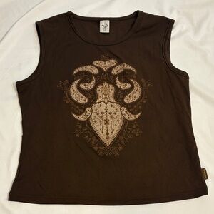 PrAna Y2K 2000s Chocolate Brown Western Cowgirl Aesthetic Active Tank, Large